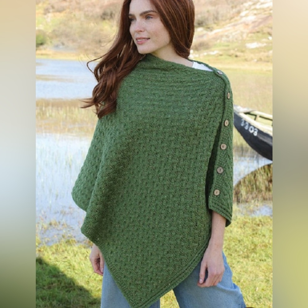 Aran Cable Crossover Wrap with Buttons